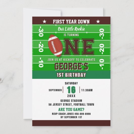 サッカーの1年連続1回目の誕生日ゲーム 招待状 (正面)