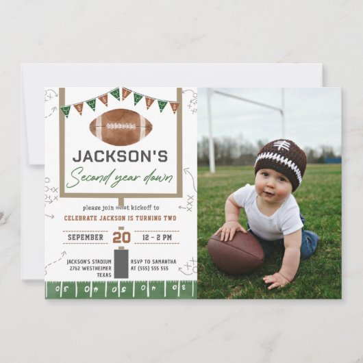 サッカーの2回目の誕生日パーティー写真 招待状 (正面)