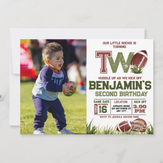 サッカーの2年連続フォトバースデーパーティー 招待状 (正面)