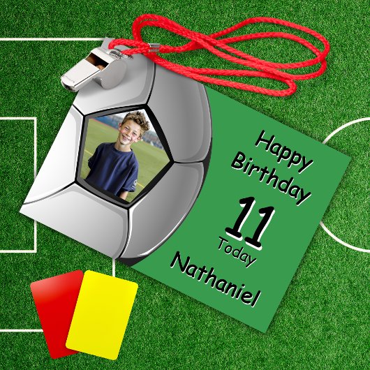 サッカーの2枚の写真で年齢自由な誕生日カード カード