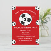 サッカーの3歳誕生日パーティー 赤 スポーツ 招待状 (スタンド正面)