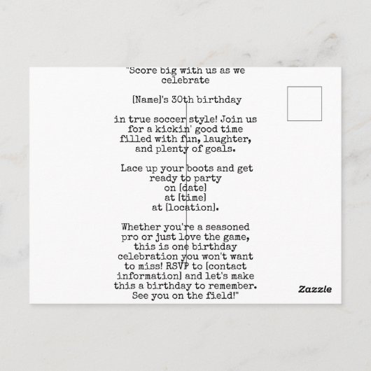 サッカーの30th誕生日カードとボールが緑 ポストカード (裏面)