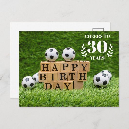 サッカーの30th誕生日カードとボールが緑 ポストカード (正面/裏面)