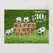 サッカーの30th誕生日カードとボールが緑 ポストカード (正面)