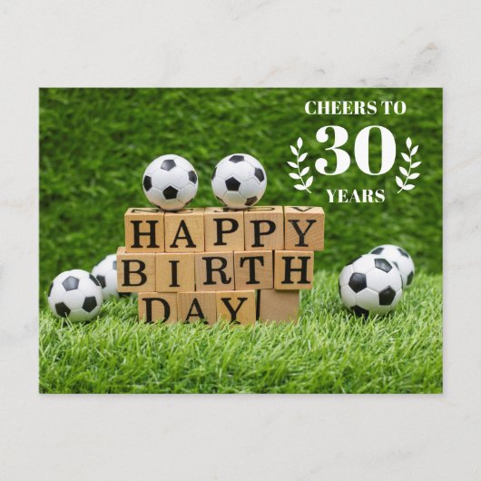 サッカーの30th誕生日カードとボールが緑 ポストカード (正面)