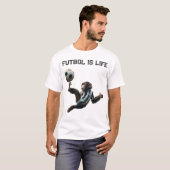 サッカーの「Futbol Is Life」チンパンジー Tシャツ (正面フル)