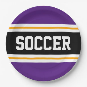 サッカーはっきりしたパープルブラックイエローレースストライプレース ペーパープレート