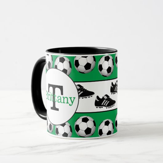 サッカーはカスタマイズ可能加えます一流のコーヒー・マグを遊ばします マグカップ (正面左)