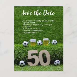 サッカーは日付ボールを保存50th誕生日パーティー ポストカード