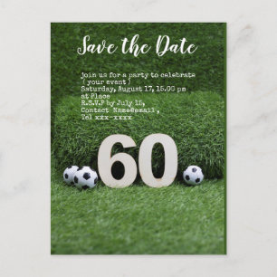 サッカーは日付ボール60th誕生日パーティーを保存する ポストカード