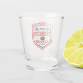 サッカーは私のシーズンお気に入りのロゴ赤ブラック ショットグラス (裏面)