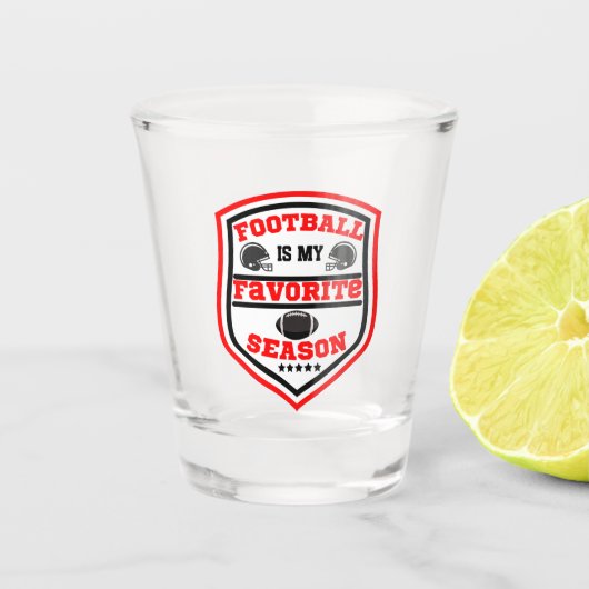 サッカーは私のシーズンお気に入りのロゴ赤ブラック ショットグラス (正面)