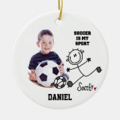 サッカーは私のスポーツ写真オーナメント セラミックオーナメント (正面)