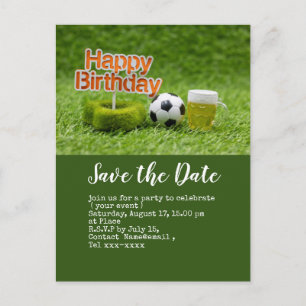 サッカーは緑のボールで日付を保存誕生日 ポストカード