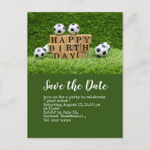 サッカーは誕生日パーティーのために日付ボールを保存 ポストカード