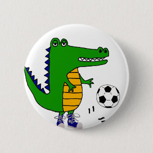 サッカーまたはフットボールの漫画を遊んでいるかわいいわに 缶バッジ