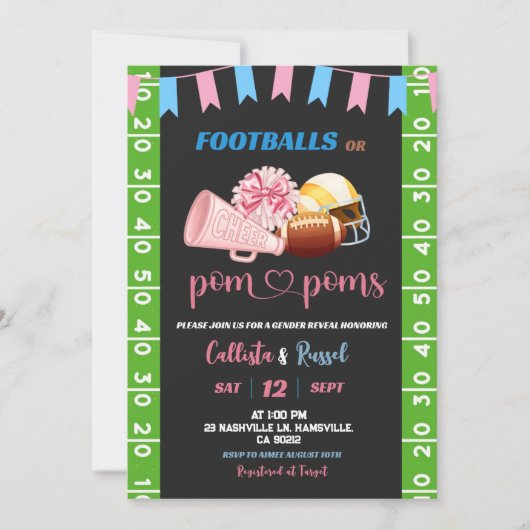 サッカーまたはポムポムジェンダーの表示 招待状 (正面)