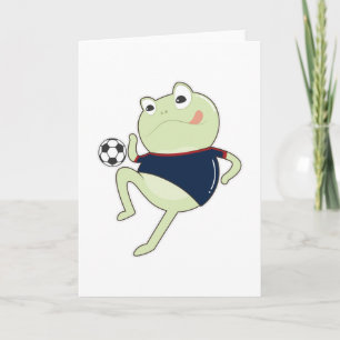 サッカーをしているカエルとサッカーボール カード