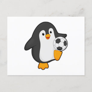 サッカーをしているペンギンとサッカーボール ポストカード