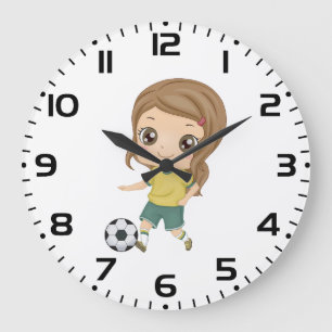 サッカーをする女の子 かわいい子供たちのスポーツ ラージ壁時計