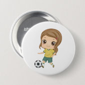 サッカーをする女の子 かわいい子供たちのスポーツ 缶バッジ (正面&裏面)