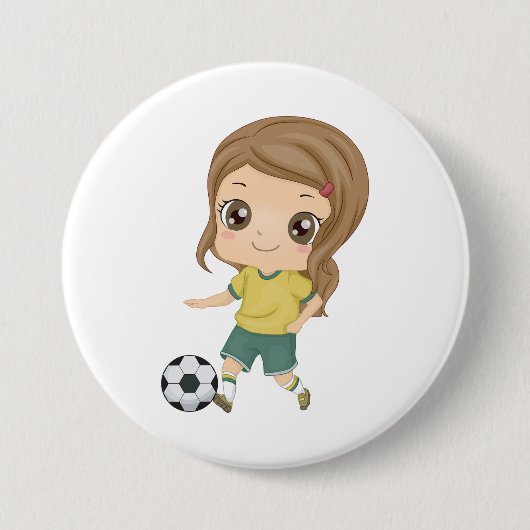 サッカーをする女の子 かわいい子供たちのスポーツ 缶バッジ (正面)
