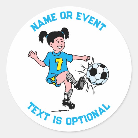 サッカーをする女の子  ラウンドシール (正面)