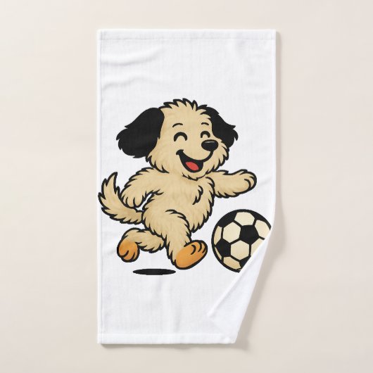 サッカーをする子犬 ハンドタオル (ハンドタオル)