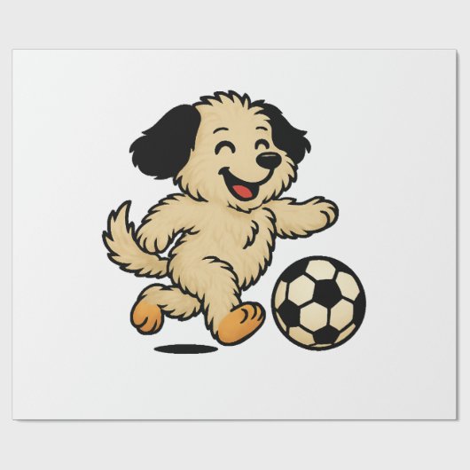 サッカーをする子犬 ラッピングペーパー (フラット)