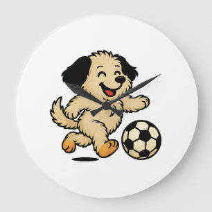 サッカーをする子犬 ラージ壁時計