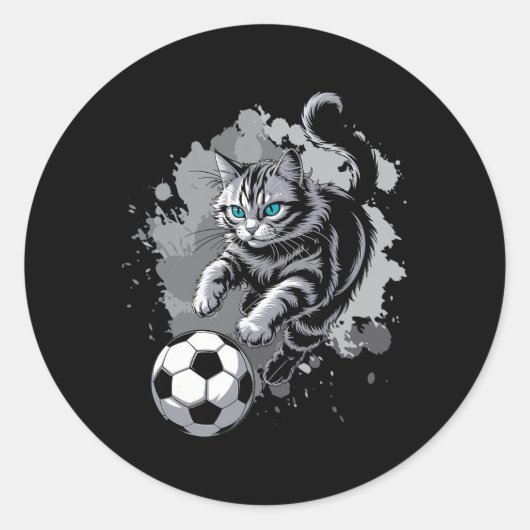 サッカーをする猫 ラウンドシール (正面)