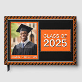 サッカーをテーマにしたオレンジ色の黒い写真卒業 ゲストブック (正面)