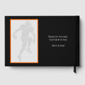 サッカーをテーマにしたオレンジ色の黒い写真卒業 ゲストブック (裏面)