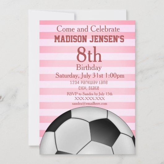 サッカーをテーマにしたスポーツガールズ誕生日招待状 招待状 (正面)