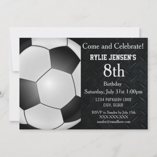 サッカーをテーマにしたスポーツ子供の誕生日招待状 招待状 (正面)