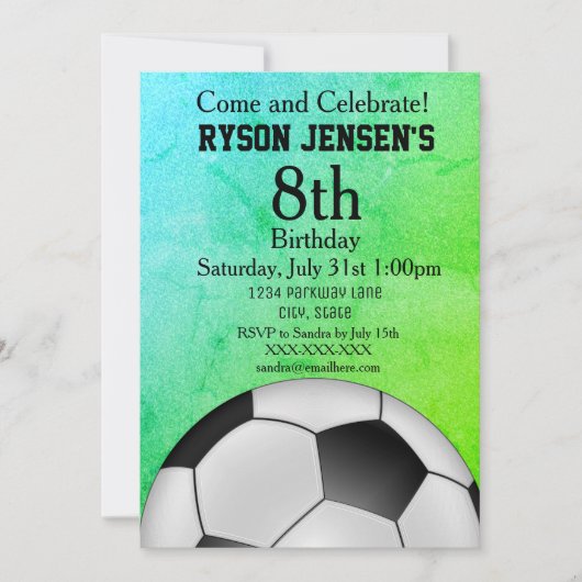 サッカーをテーマにしたスポーツ子供の誕生日招待状 招待状 (正面)