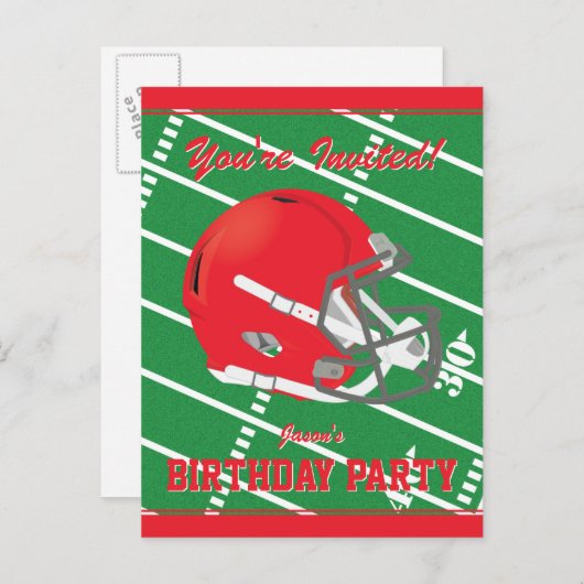 サッカーをテーマにしたパーティの招待状はがき編集可能 インビテーションポストカード (正面/裏面)