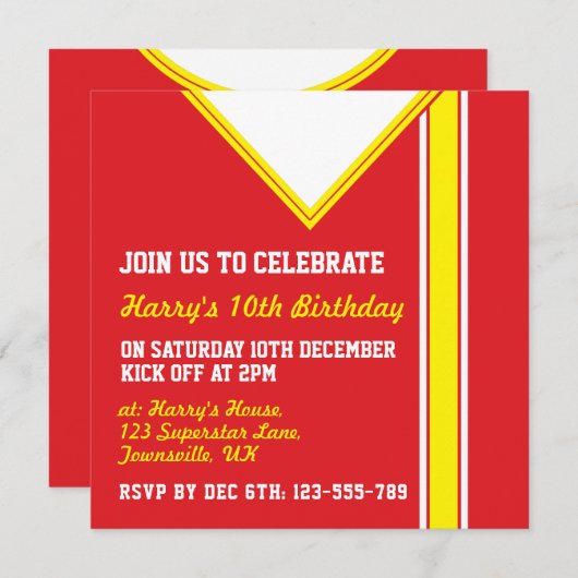 サッカーをテーマにしたパーティー招待状テンプレート 招待状 (正面/裏面)