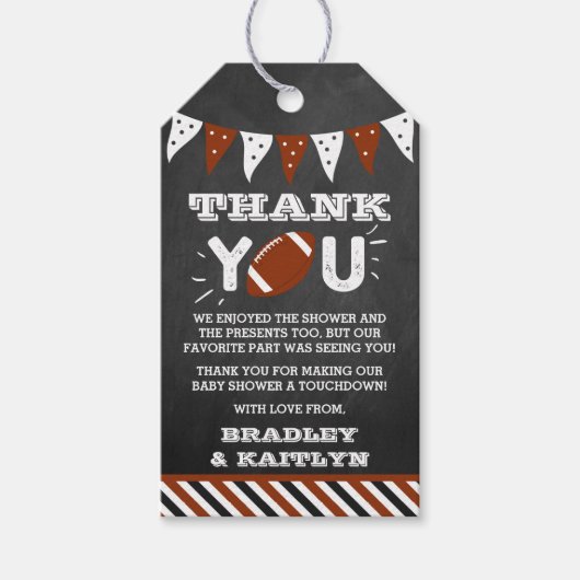 サッカーをテーマにした共同ベビーシャワー ギフトタグ (正面)