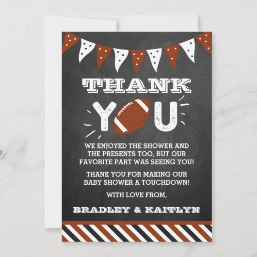 サッカーをテーマにした共同ベビーシャワー サンキューカード (正面)