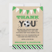 サッカーをテーマにした共同ベビーシャワー サンキューカード (正面)