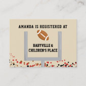 サッカーをテーマにした男の赤ちゃんシャワーギフトレジストリ エンクロージャーカード (正面)