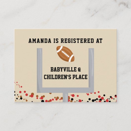 サッカーをテーマにした男の赤ちゃんシャワーギフトレジストリ エンクロージャーカード (正面)