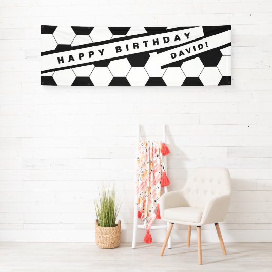 サッカーをテーマにした誕生日パーティバナー |名前の追加 横断幕 (インサイチュ)