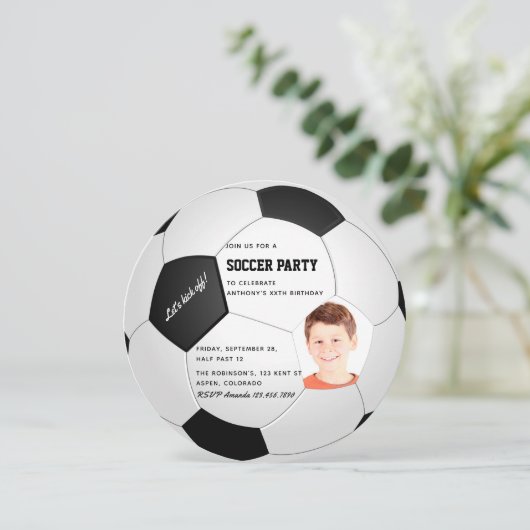 サッカーをテーマにした誕生日パーティーの写真の招待状 招待状 (スタンド正面)