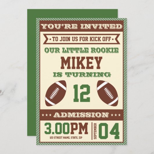 サッカーをテーマにした誕生日パーティーの招待 招待状 (正面/裏面)