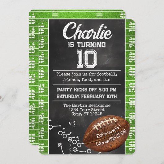 サッカーをテーマにした誕生日パーティー 招待状 (正面/裏面)