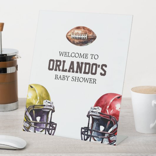 サッカーをテーマにした赤ちゃんシャワー 台座サイン (インサイチュ)