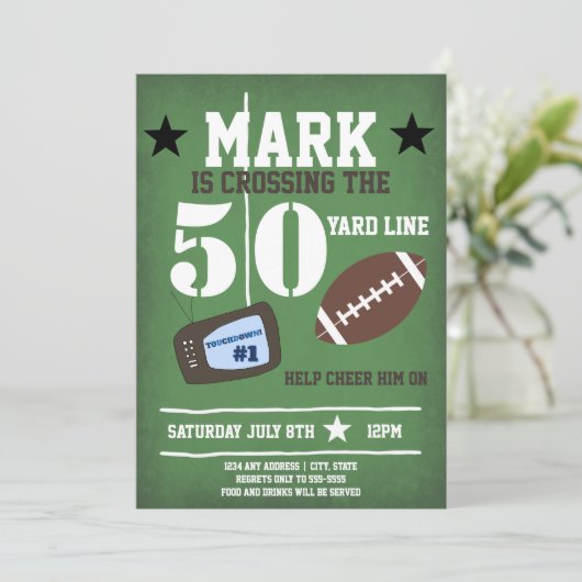 サッカーをテーマにした50誕生日 招待状 (スタンド正面)