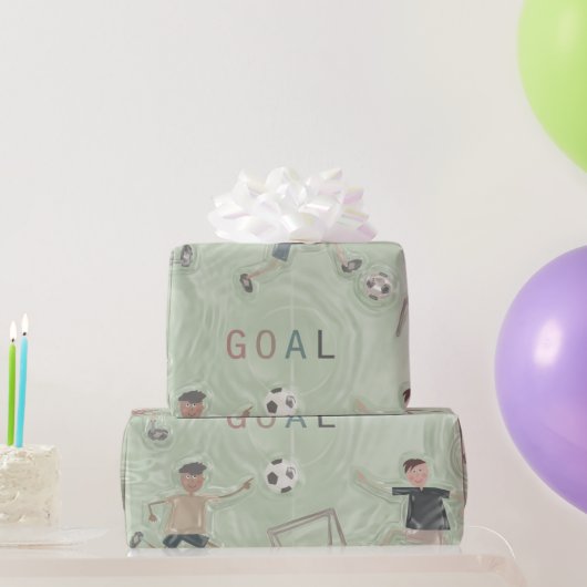サッカーを楽しむ子供たち ラッピングペーパー (パーティーギフト)